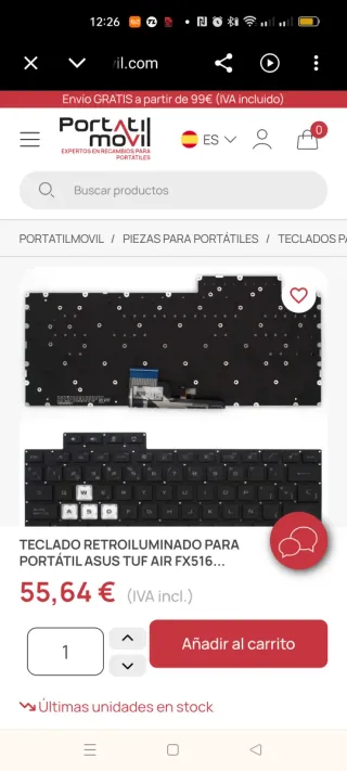 Teclado Asus retroiluminado para portátil