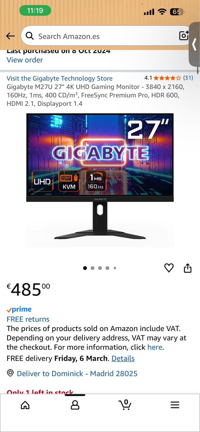 Monitor Gamer Gigabyte M27U 4k 160hz UHD afbeelding 6