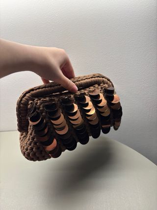 Pochette marrone 20 cm con paillettes