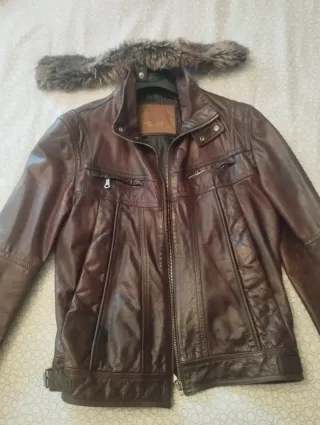 Chaqueta Cuero Aviador Marrón Talla M