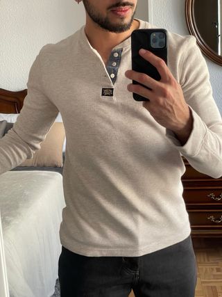 Sudadera Henley Beige Talla S