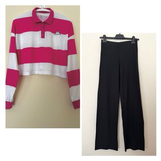 Pantalón canalé negro Zara + polo Kappa