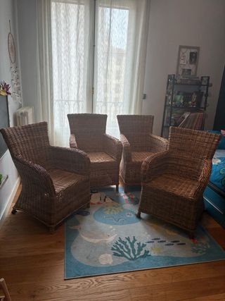 4 Sillones Mimbre Apoyabrazos Cómodos