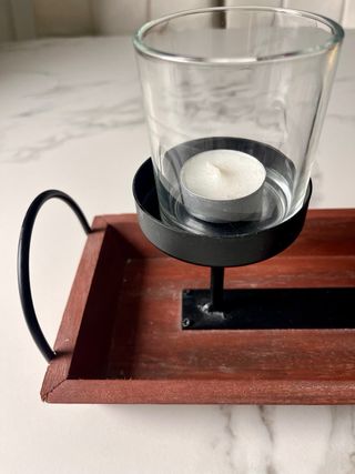 Candelabro de mesa madera y cristal