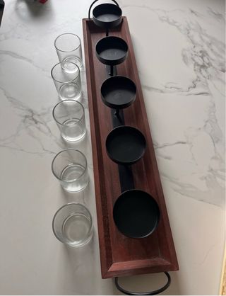 Candelabro de mesa madera y cristal