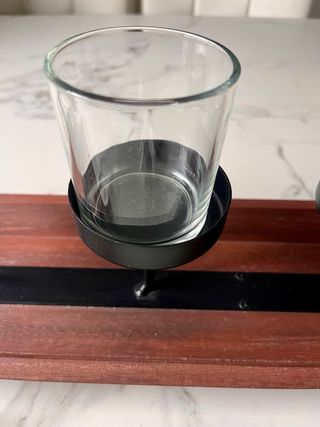 Candelabro de mesa madera y cristal