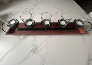 Candelabro de mesa madera y cristal