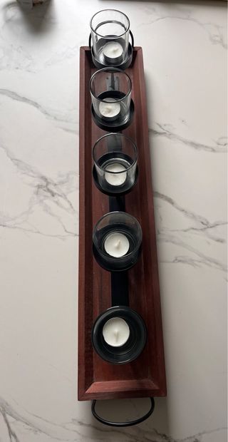 Candelabro de mesa madera y cristal