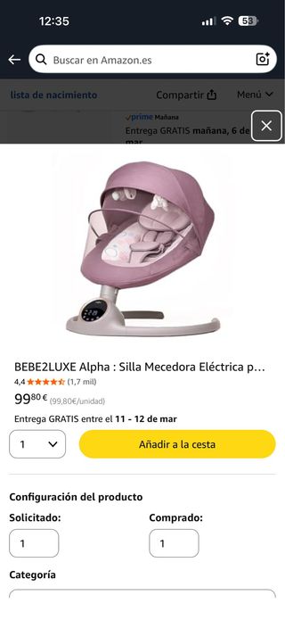 Hamaca balancín bebé eléctrica