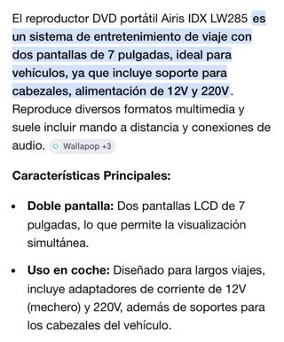 Reproductor DVD portátil IDX doble pantalla 7