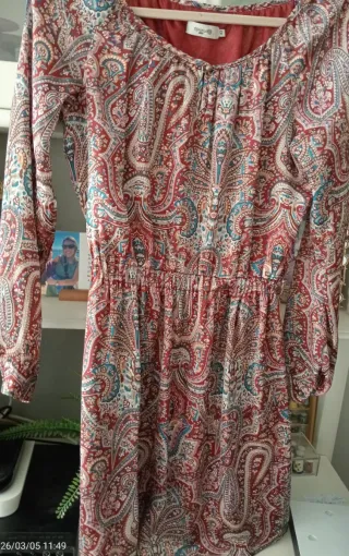 Vestido satén granate/ gris T42 el Corte Ingles