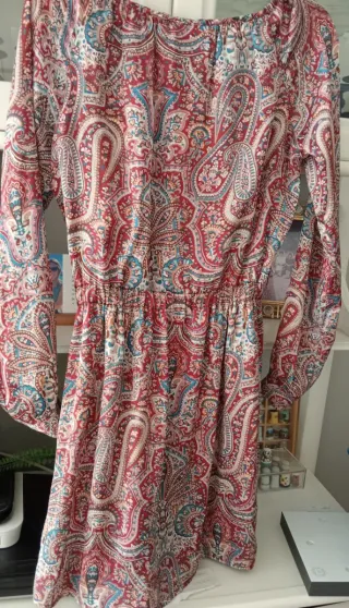 Vestido satén granate/ gris T42 el Corte Ingles