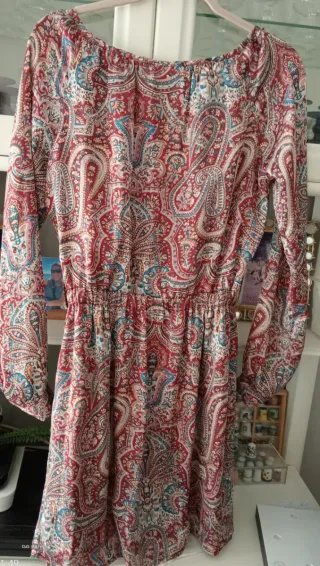 Vestido satén granate/ gris T42 el Corte Ingles