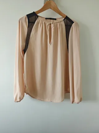 Blusa Zara Talla M Beige y Negro