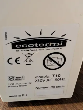 Emisor Térmico Ecotermi T10 - 1250W