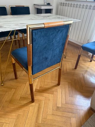 Mesa vidrio mármol (1400x80cm) + 4 sillas