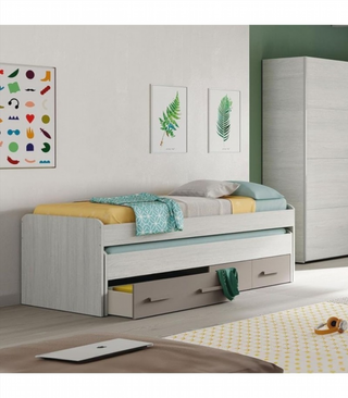 Cama Juvenil Doble 2 Cajones. Blanco Alpes/Basalt