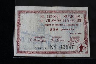 Billete Vilanova i la Geltru 1 peseta 1937