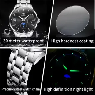 Reloj Olevs Hombre Negro y Plateado