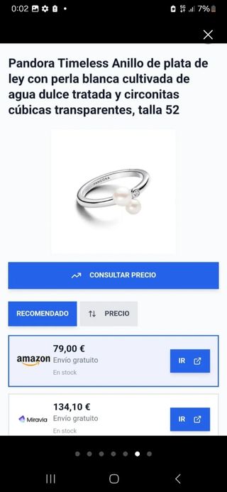 Anillo Pandora Plata Perlas y Circonita