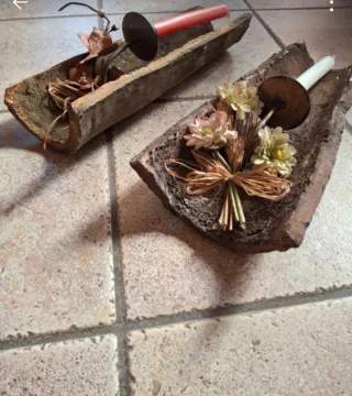 Porta candele in terracotta e metallo