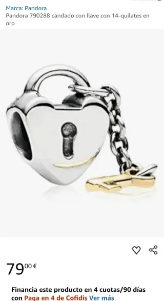 Pandora Charm Candado Corazón Llave Plata Oro