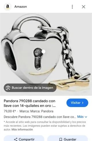 Pandora Charm Candado Corazón Llave Plata Oro