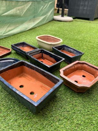 Lote Macetas y platos Bonsái Cerámica esmaltadas