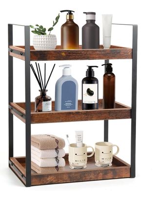 Estante de baño 3 niveles madera y metal
