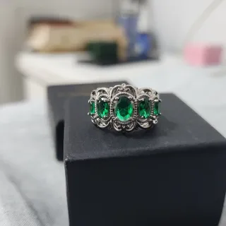 Anillo Plata 925 con Esmeraldas sintéticas Ovalada