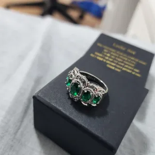 Anillo Plata 925 con Esmeraldas sintéticas Ovalada