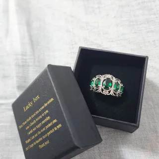 Anillo Plata 925 con Esmeraldas sintéticas Ovalada