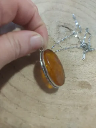 Collana Copal Naturale Argento e Acciaio