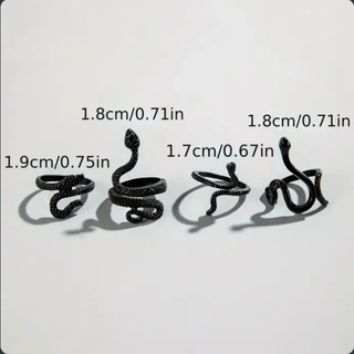 Pack 4 Anillos Serpiente Ajustables Negro