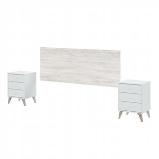 Cabecero Y 2 Mesitas De Noche. Blanco Velho/Blanc