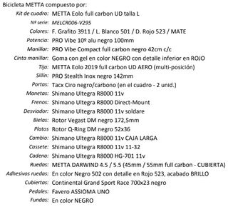 Bici carretera aero carbono Metta Carbon