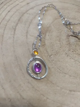 Collana con ciondolo tribale quarzo giallo e viola