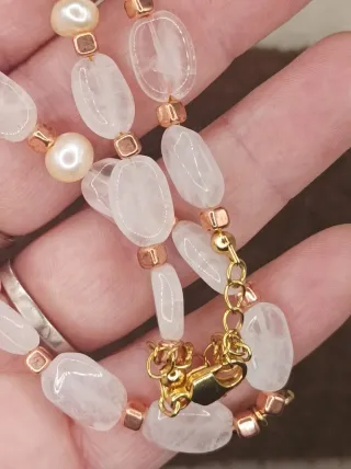 Collar Cuarzo Rosa y Perlas