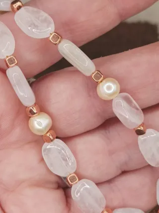 Collar Cuarzo Rosa y Perlas