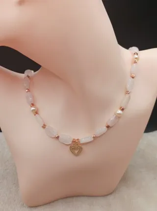 Collar Cuarzo Rosa y Perlas