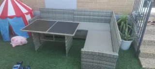 Conjunto Muebles Jardín Ratán Gris