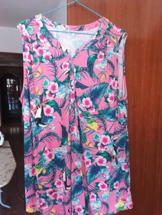 Camiseta sin mangas floral pájaros XL