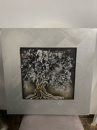 CUADRO árbol plata , oro y negro