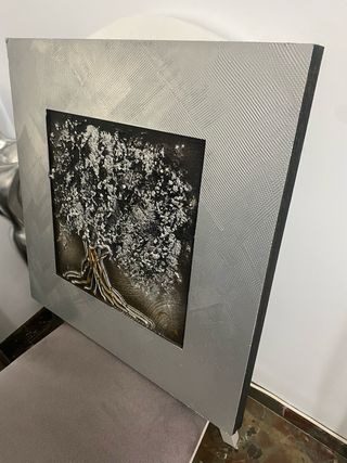 CUADRO árbol plata , oro y negro