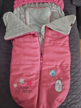 Saco invierno coche bebé rosa pingüino
