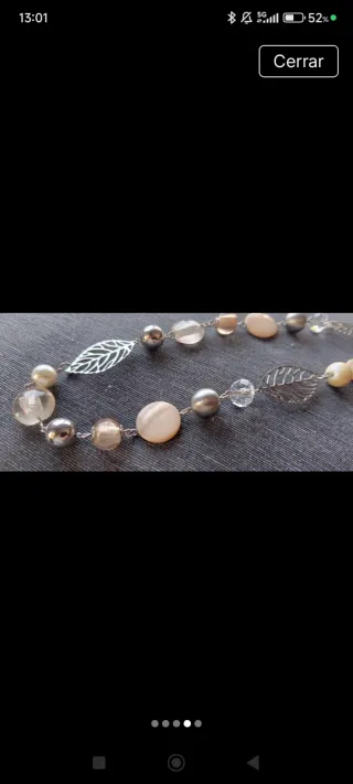 Collar hojas plateado y perlas