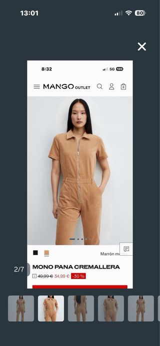 Mono largo cremallera Mango pana