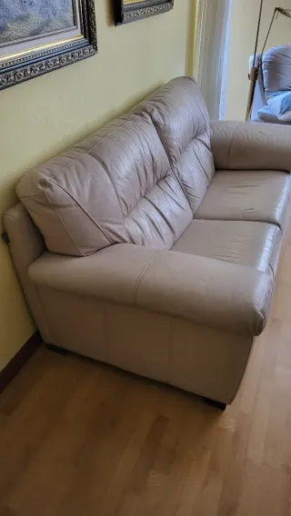 Sofá 3 plazas + Butaca reclinable piel beige