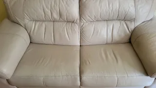 Sofá 3 plazas + Butaca reclinable piel beige