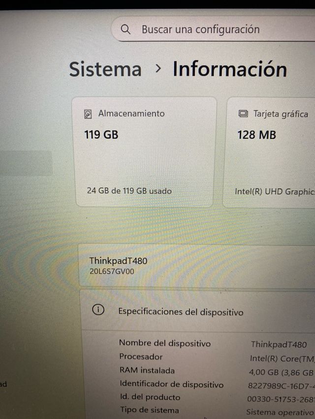 Portatil Lenovo T480 i3 8th 4Gb RAM Windows 11 Pro